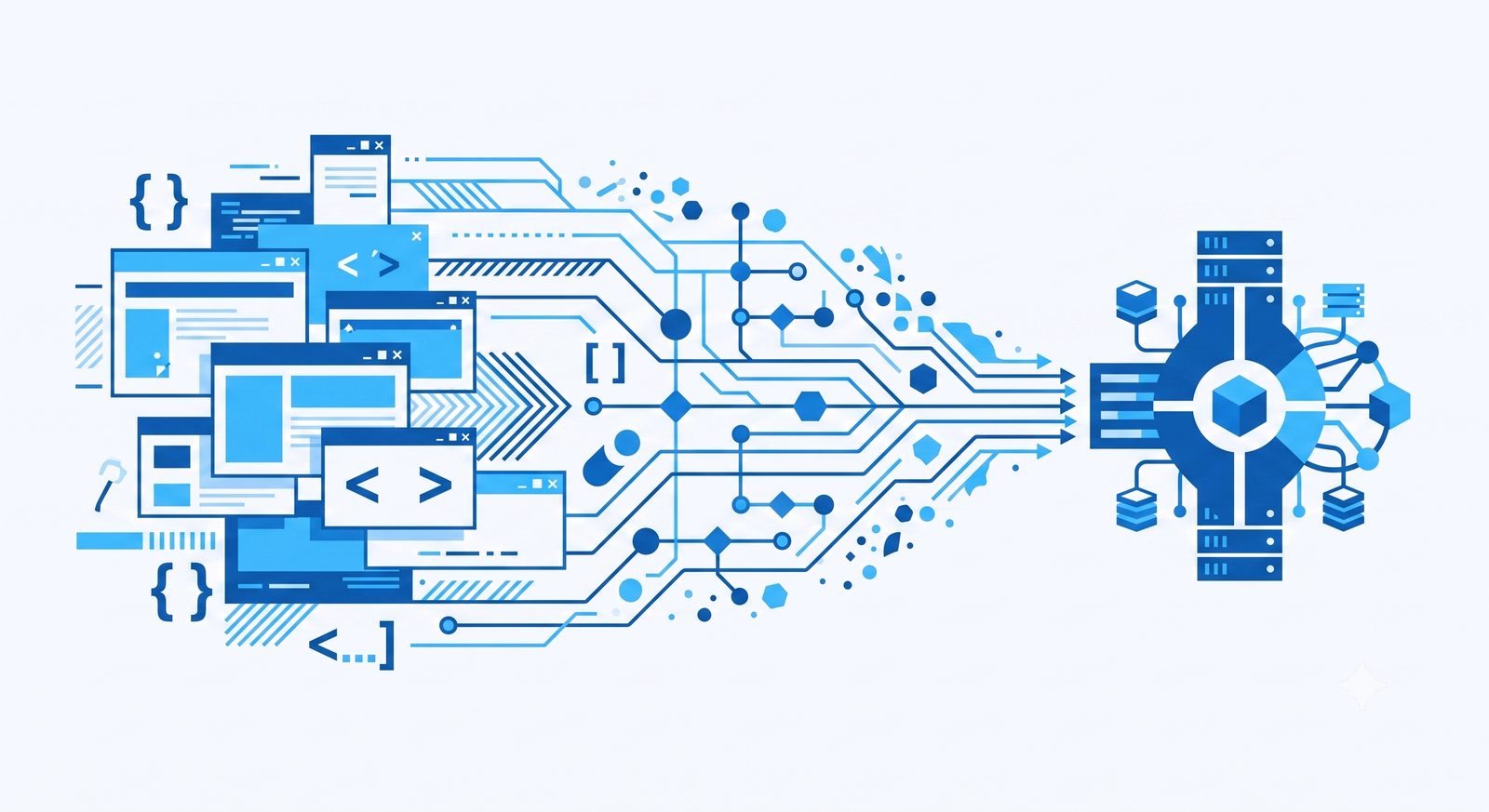 Application windows and code converging into a single deployed system